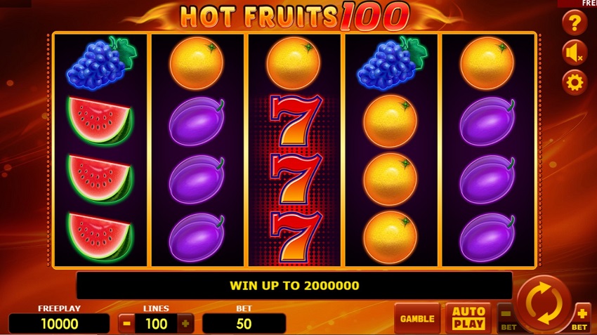 Скриншот слота Hot Coins & Fruits 100 от 1spin4win