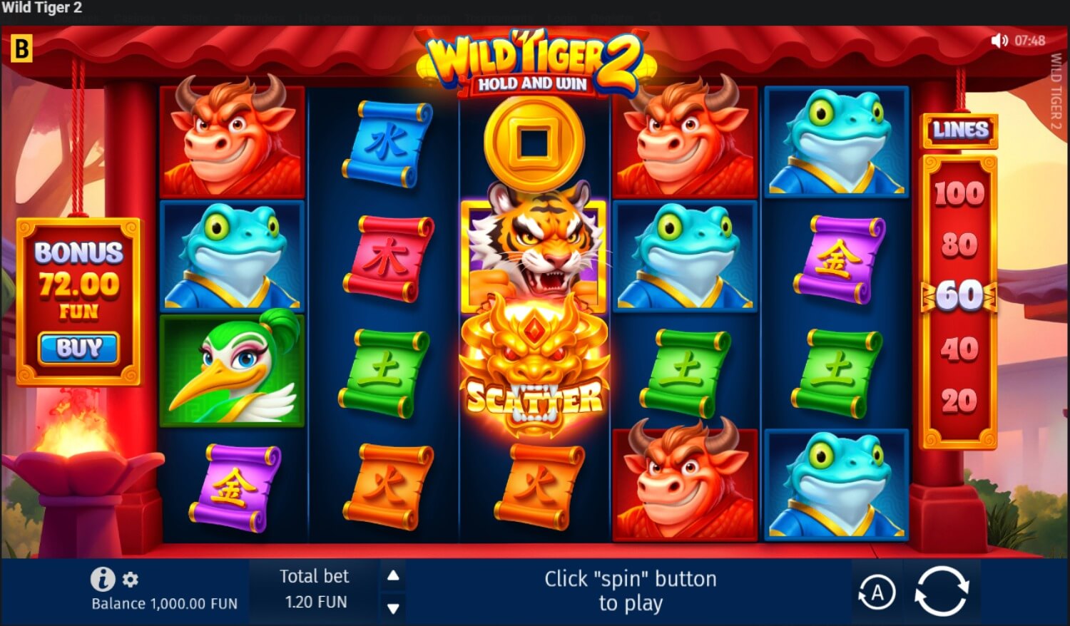 Скриншот слота Mighty Tiger от Aspect Gaming