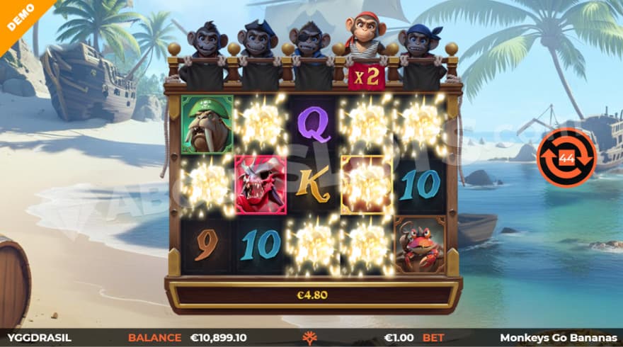 Скриншот слота Обзор игрового автомата Monkeys Go Bananas MultiMax от Yggdrasil