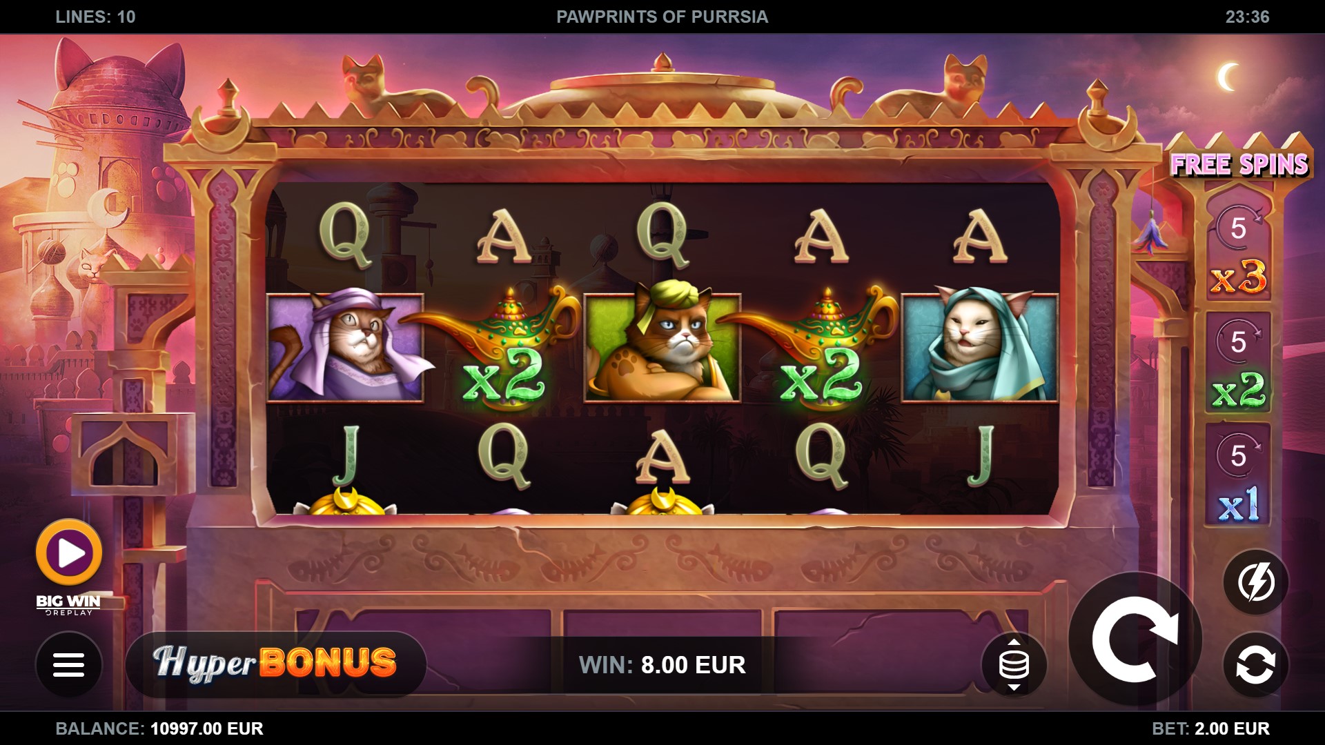 Скриншот слота Pawprints of Purrsia от Kalamba Games