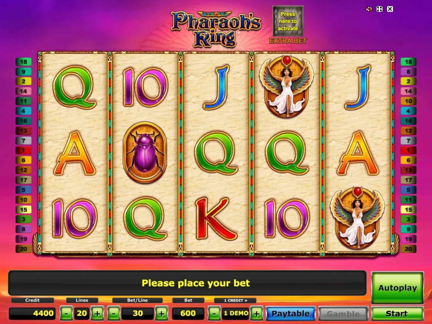 Скриншот слота Pharaoh’s Ring от Novomatic