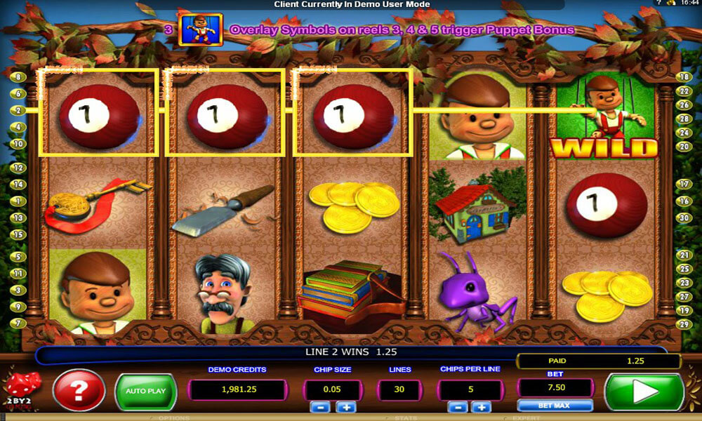 Скриншот слота Pinocchio’s Fortune от 2By2 Gaming