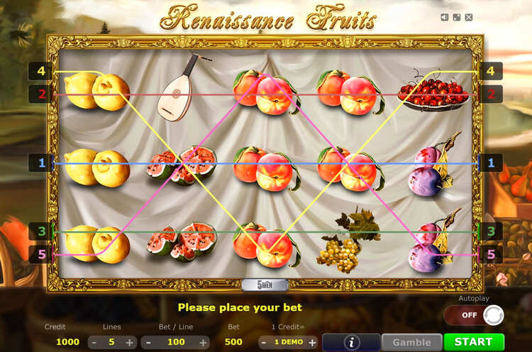 Скриншот слота Renaissance Fruits от Five Men Games
