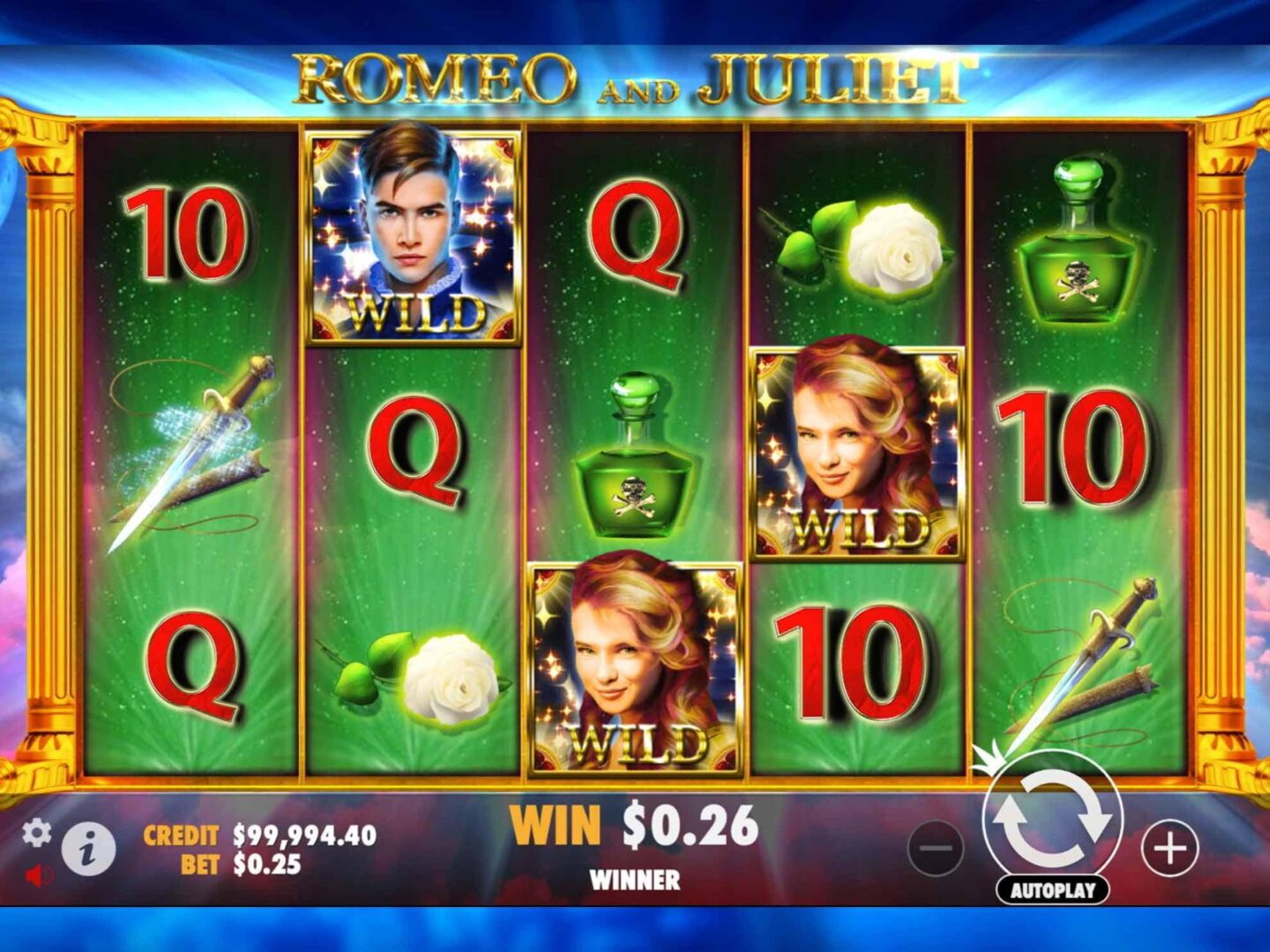 Скриншот слота Роман с Ромео и Джульеттой от Pragmatic Play
