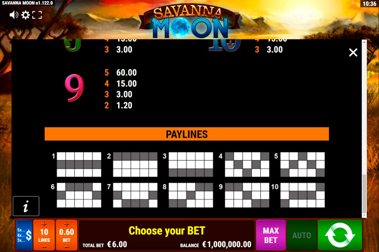 Скриншот слота Savanna Moon от Gamomat