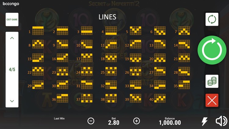 Ставка и интерфейс Secret of Nefertiti 2