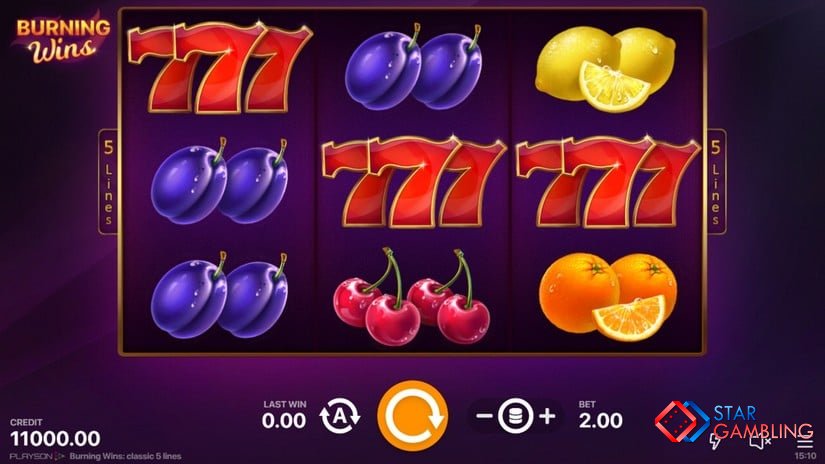 Скриншот слота Super Burning Wins: Classic 5 Lines от Playson