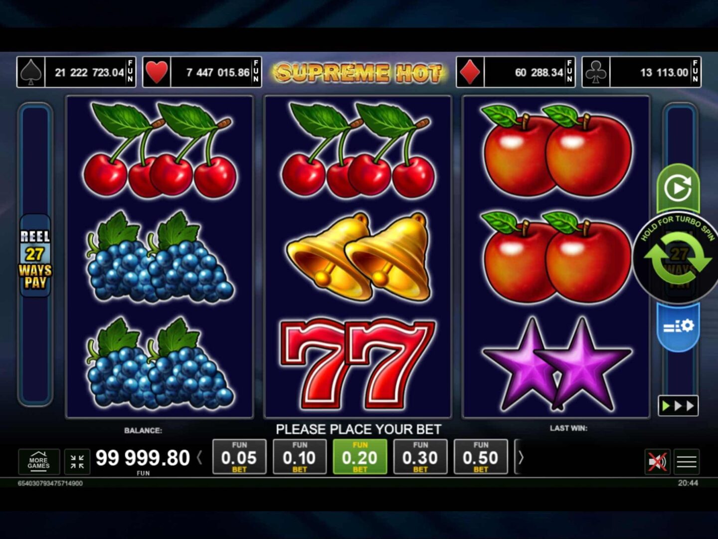 Скриншот слота Supreme Hot от Amusnet Interactive