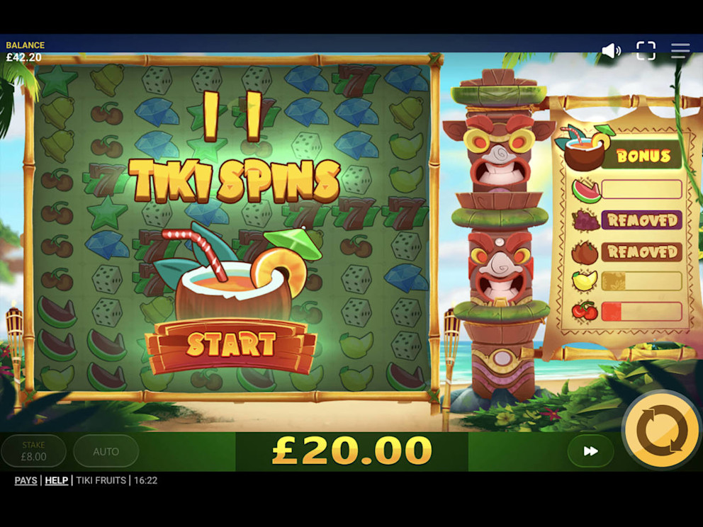 Скриншот слота Tiki Fruits от Red Tiger Gaming