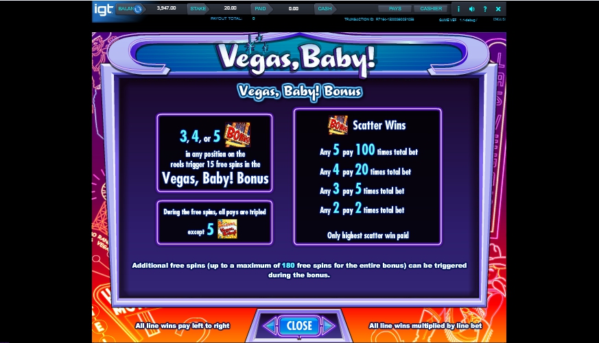 Скриншот слота Vegas Baby от IGT