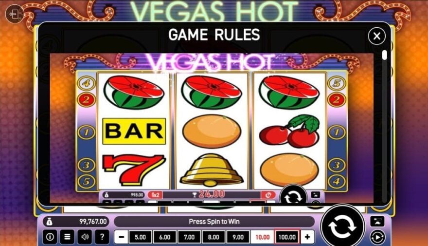 Скриншот слота Vegas Hot от Wazdan