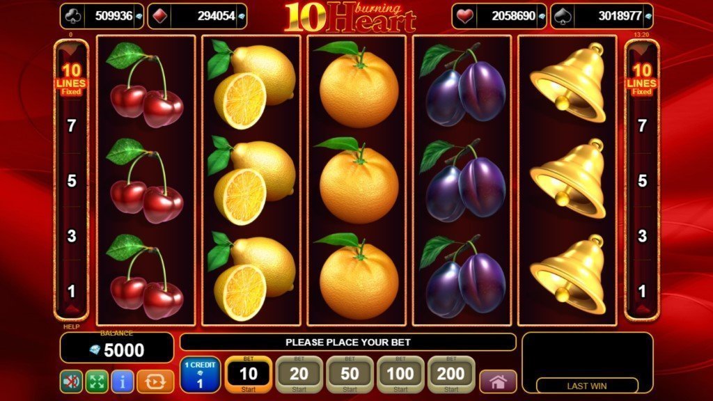 Скриншот слота 10 Burning Heart от Iron Dog Studio