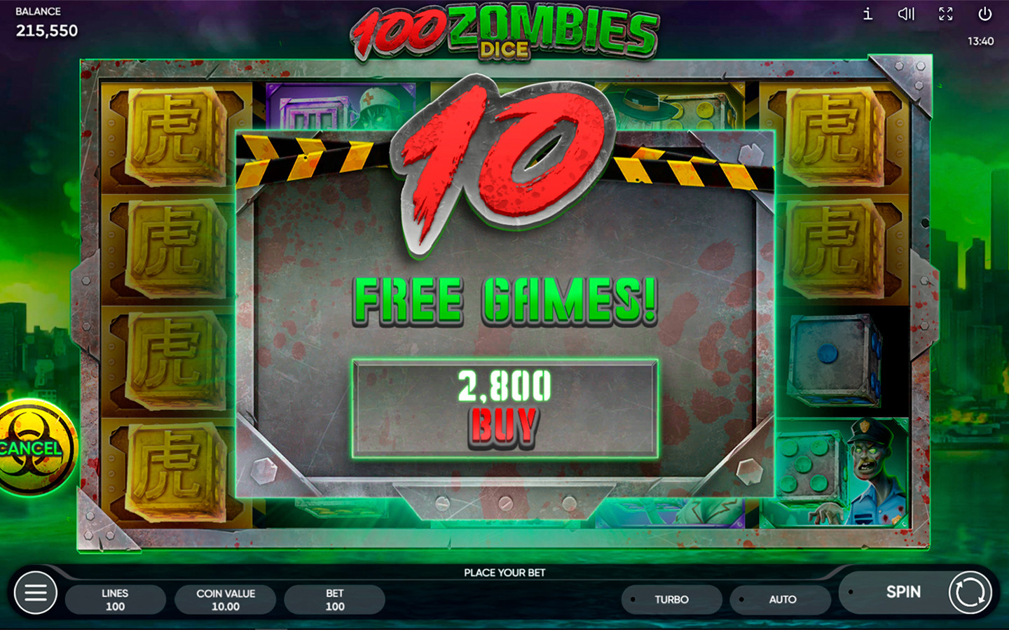 Скриншот слота 100 Zombies Dice от Endorphina