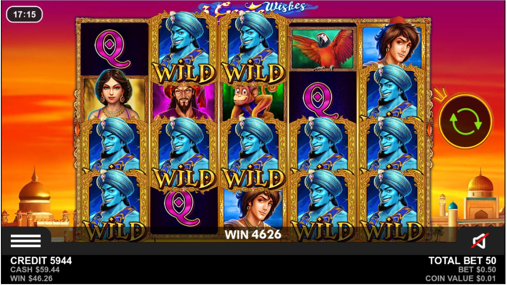 Скриншот слота 3 Genie Wishes от Pragmatic Play