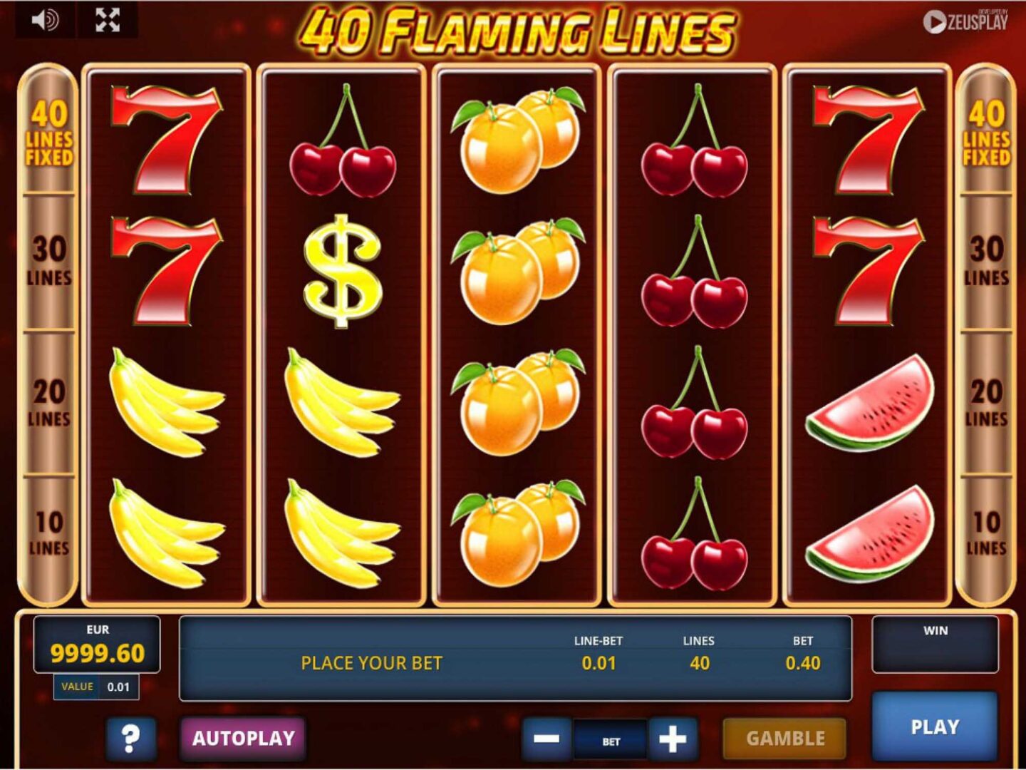 Скриншот слота 40 Flaming Lines от Gamzix