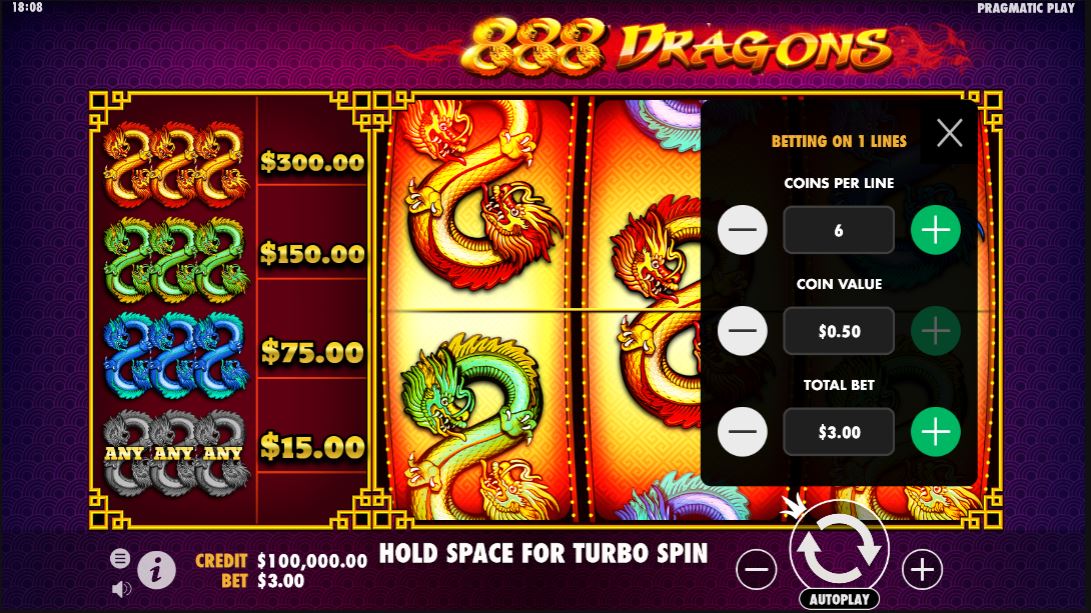 Скриншот слота 888 Dragons от Pragmatic Play