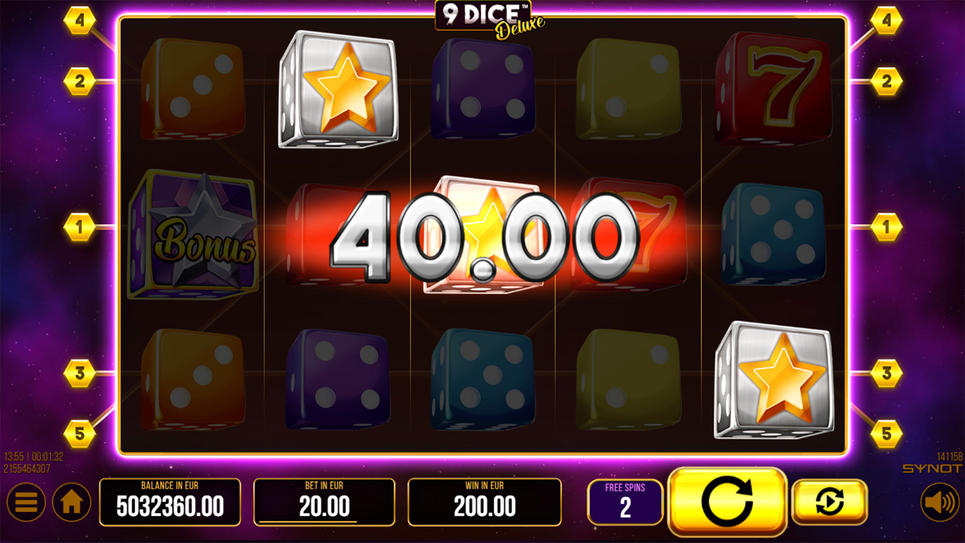 Скриншот слота 9 Star Dice от Spinomenal