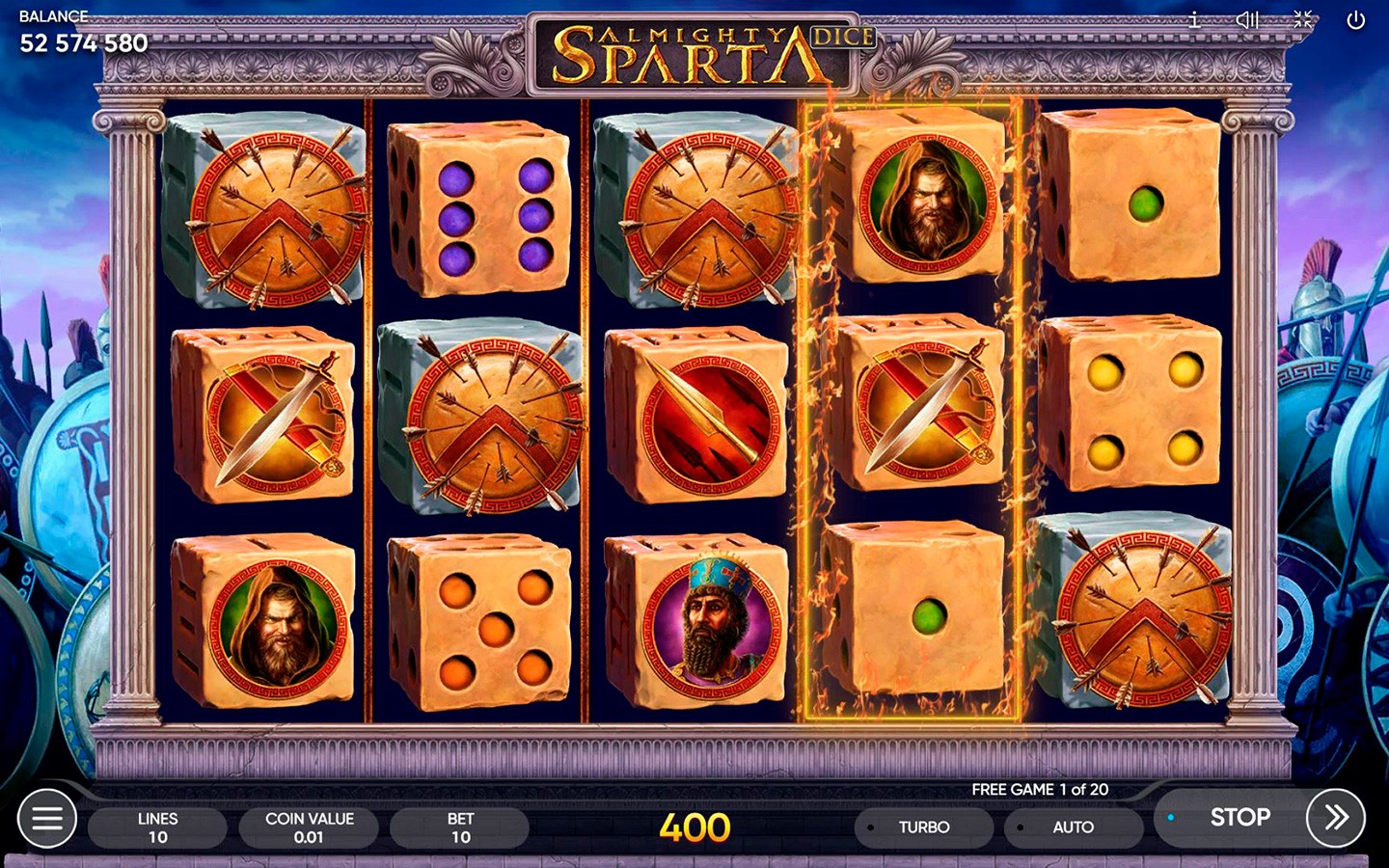 Скриншот слота Almighty Sparta Dice от Endorphina