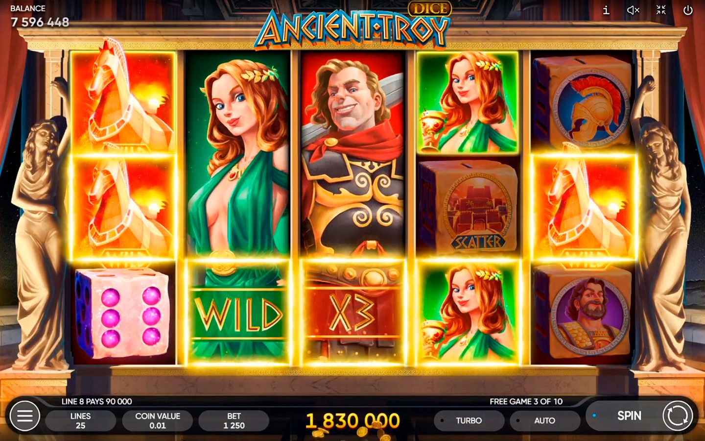 Скриншот слота Ancient Troy Dice от Endorphina