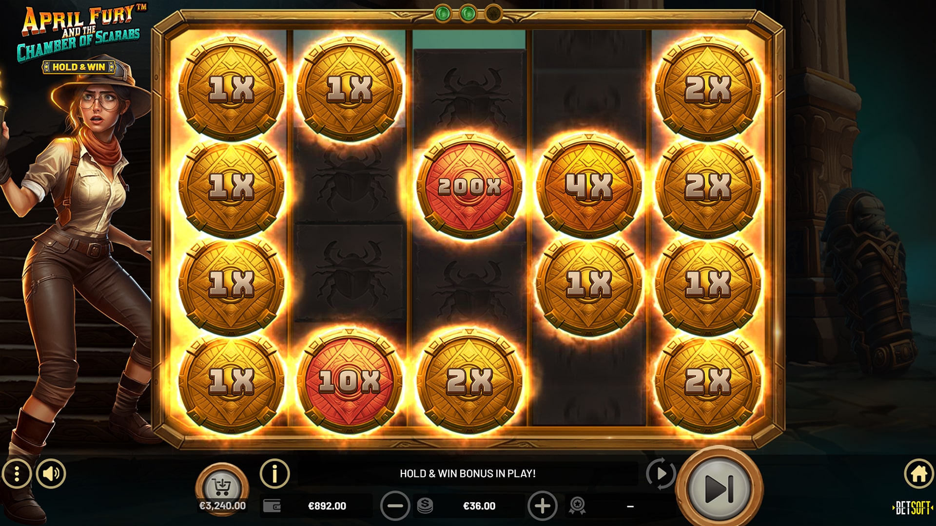 Скриншот слота April Fury and the Chamber of Scarabs от Betsoft