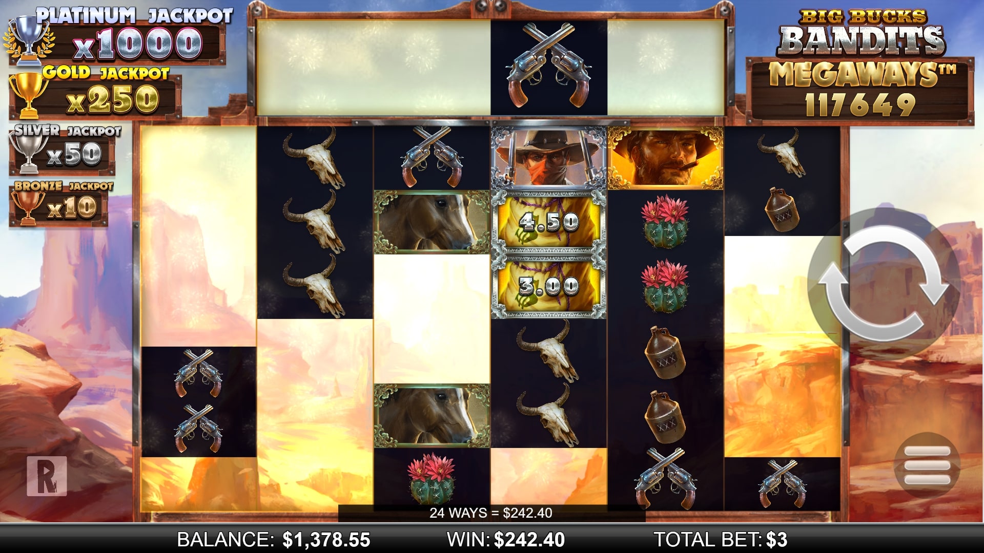 Скриншот слота Big Bucks Bandits Megaways от ReelPlay