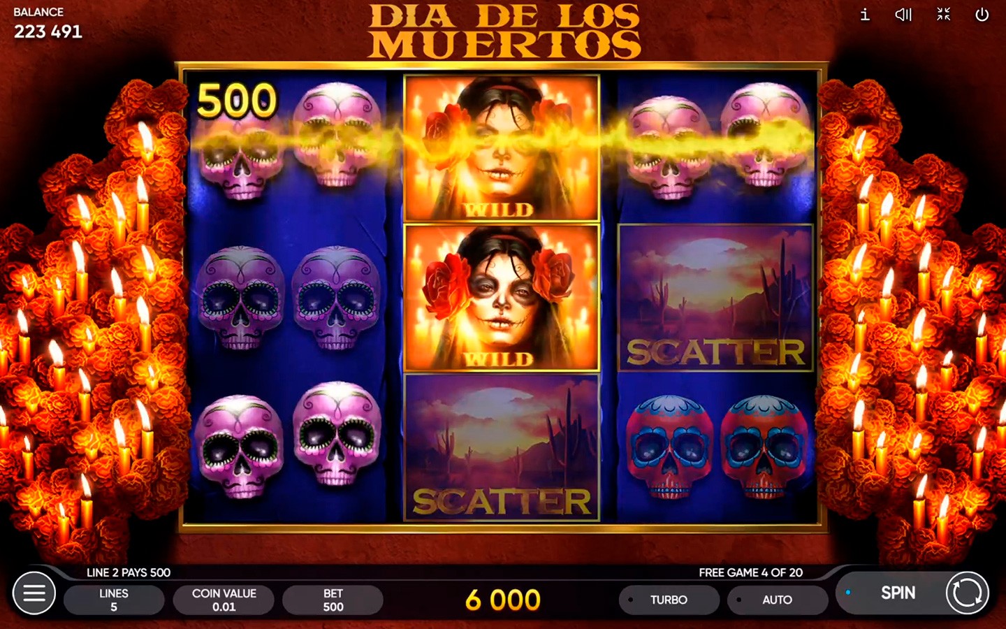 Скриншот слота Dia de Los Muertos от Endorphina
