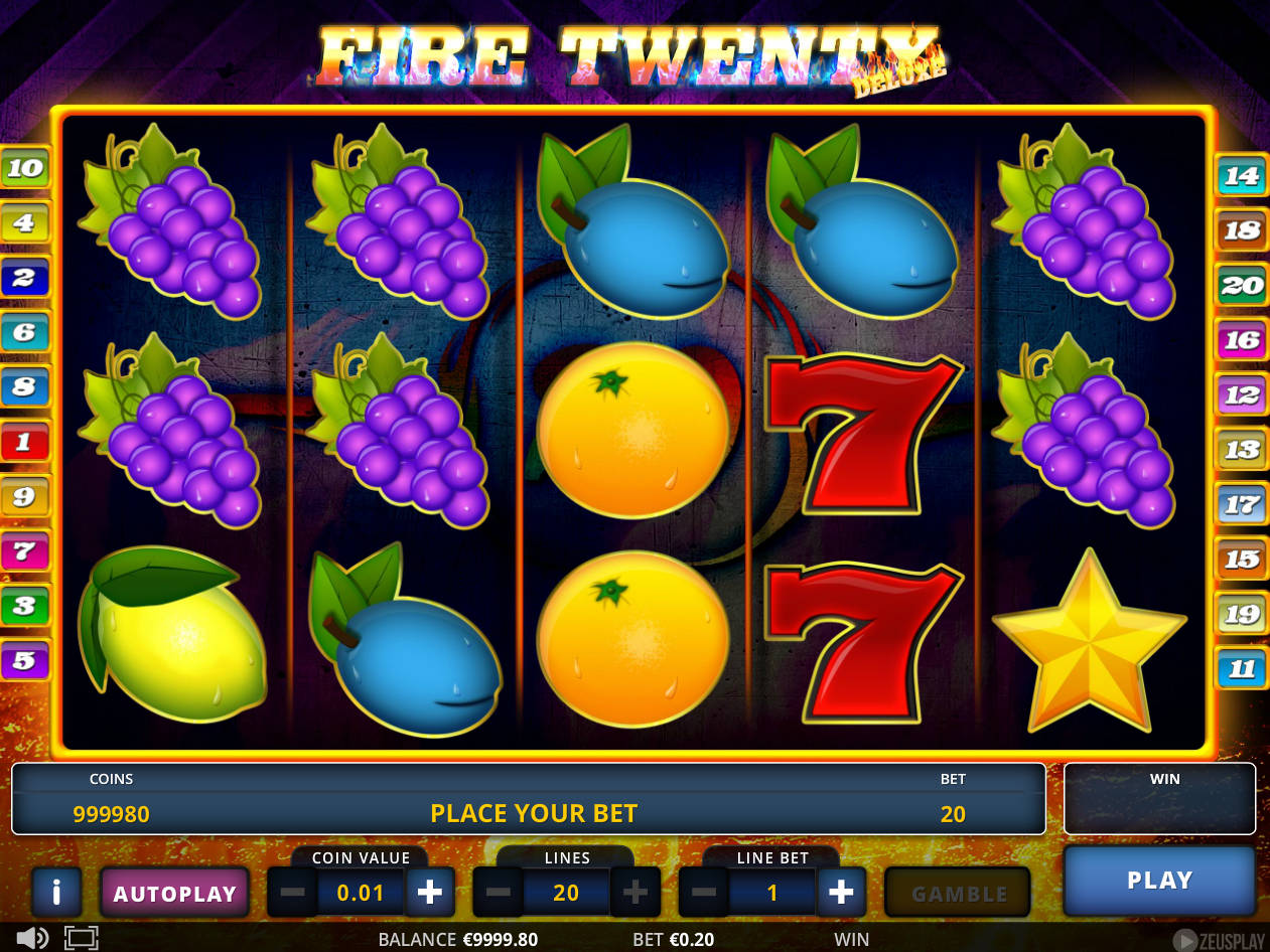 Скриншот слота Fire Twenty от Zeus Play
