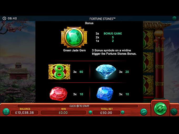 Скриншот слота Fortune Stones от Green Jade Games