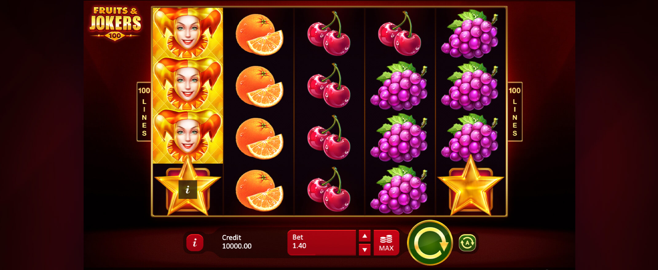 Скриншот слота Fruits & Jokers: 100 lines от Playson