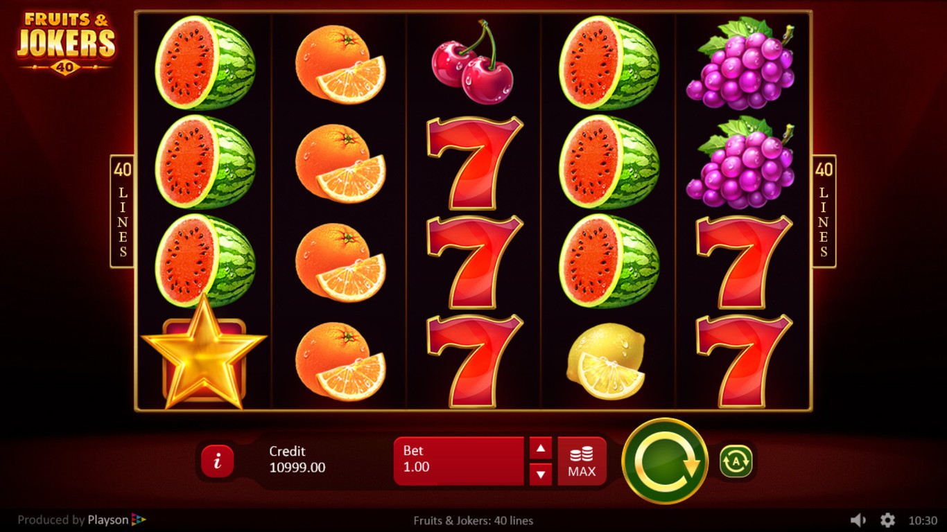 Скриншот слота Fruits & Jokers: 40 lines от Playson