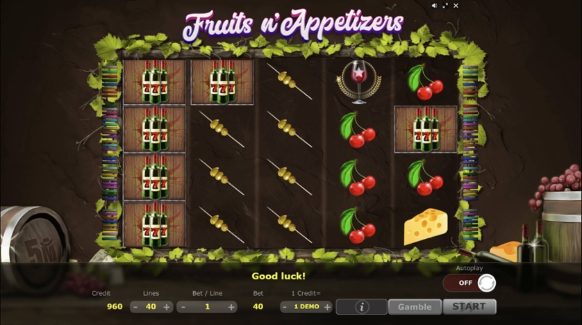 Скриншот слота Fruits n’Appetizers игровой автомат от Five Men Games
