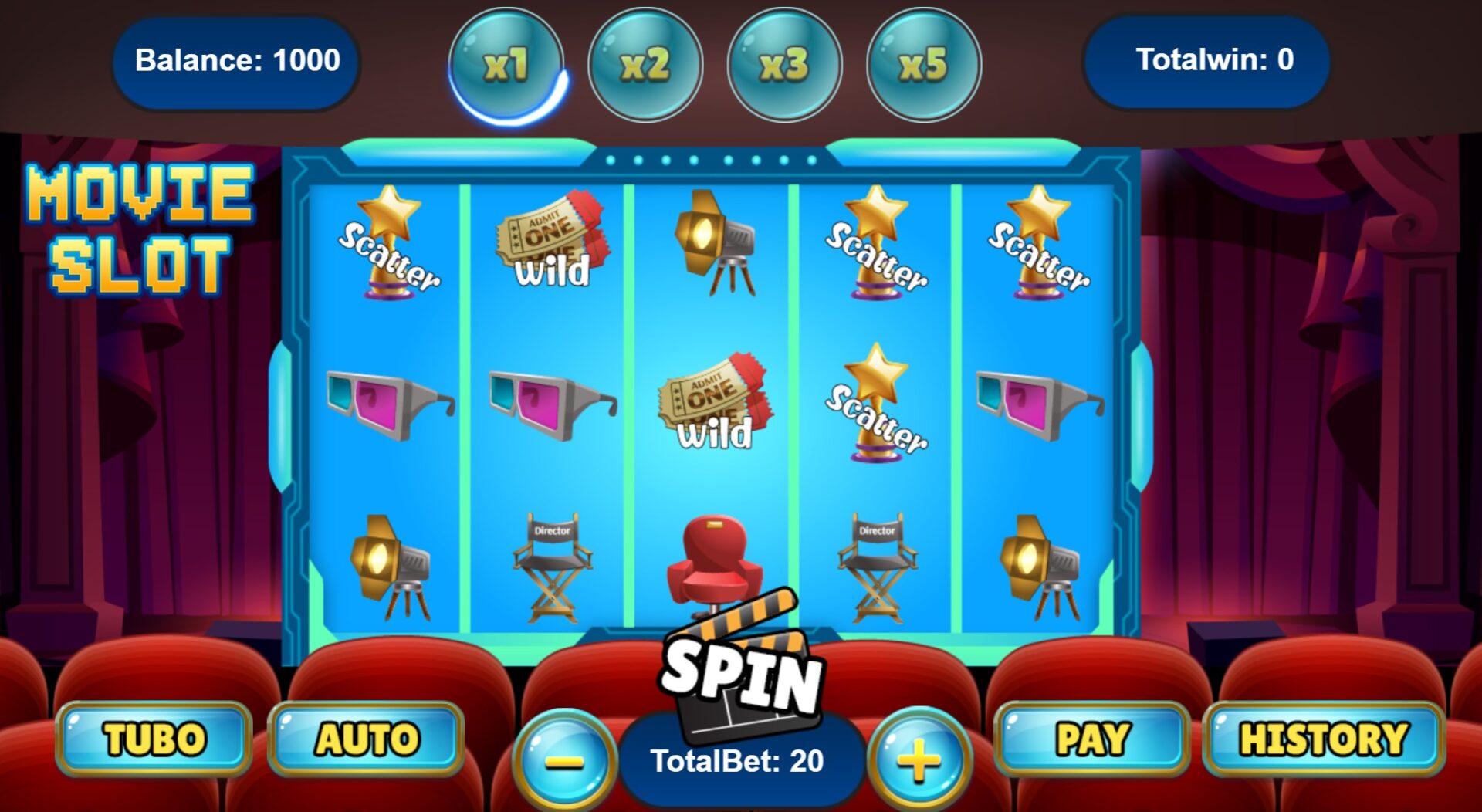 Скриншот слота Cinema от Espresso Games